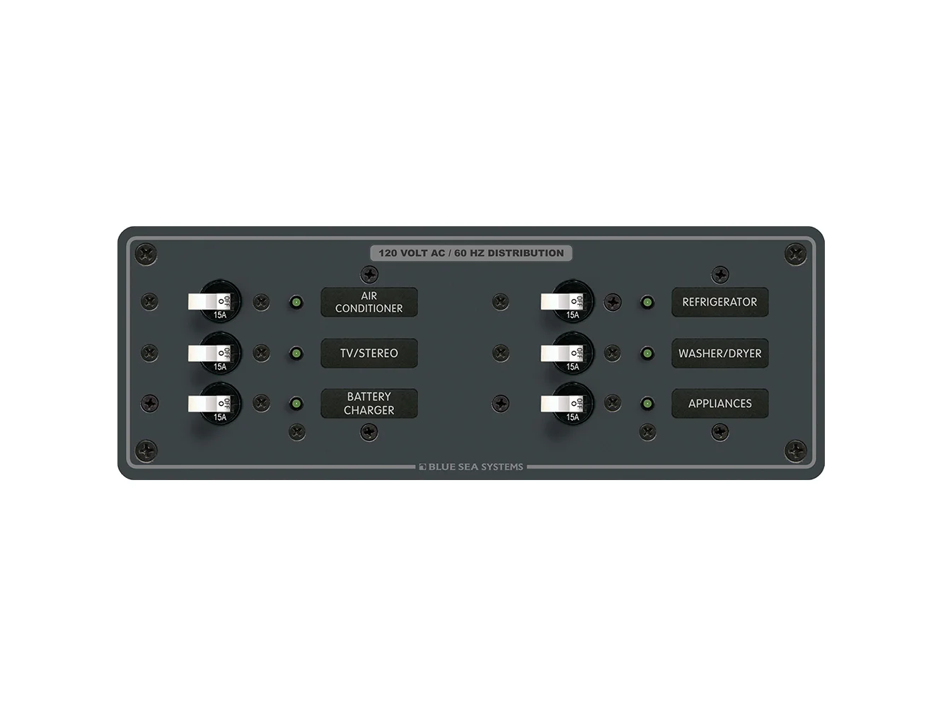 Blue Sea 8097 AC 6 Position Toggle Circuit Breaker Panel - White Switches