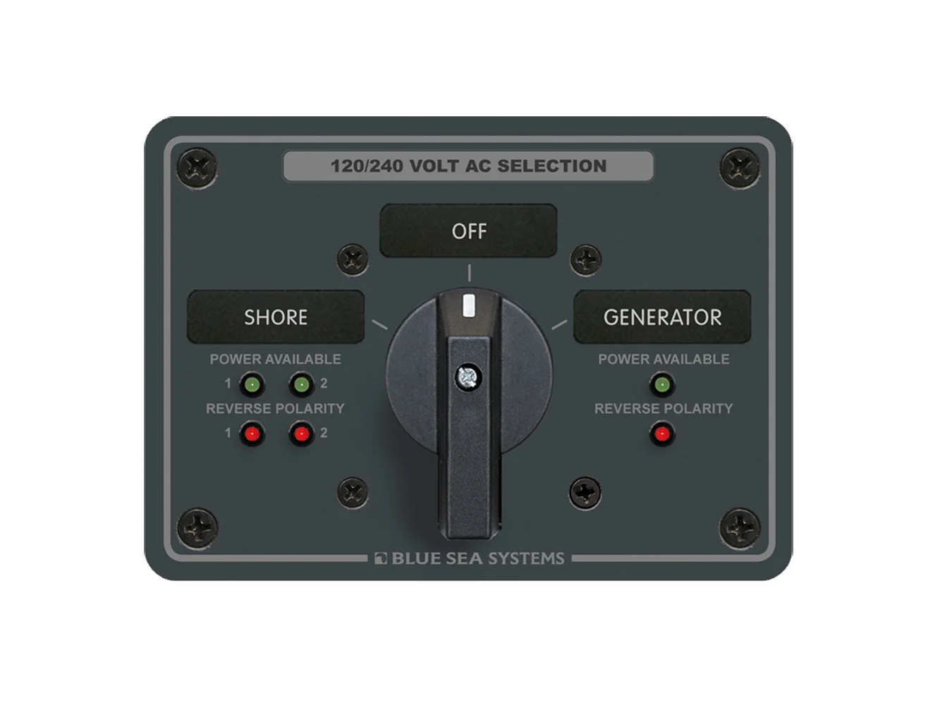 Blue Sea AC Rotary Switch Panel 65AMP - 2 Positions + OFF - 4 Pole