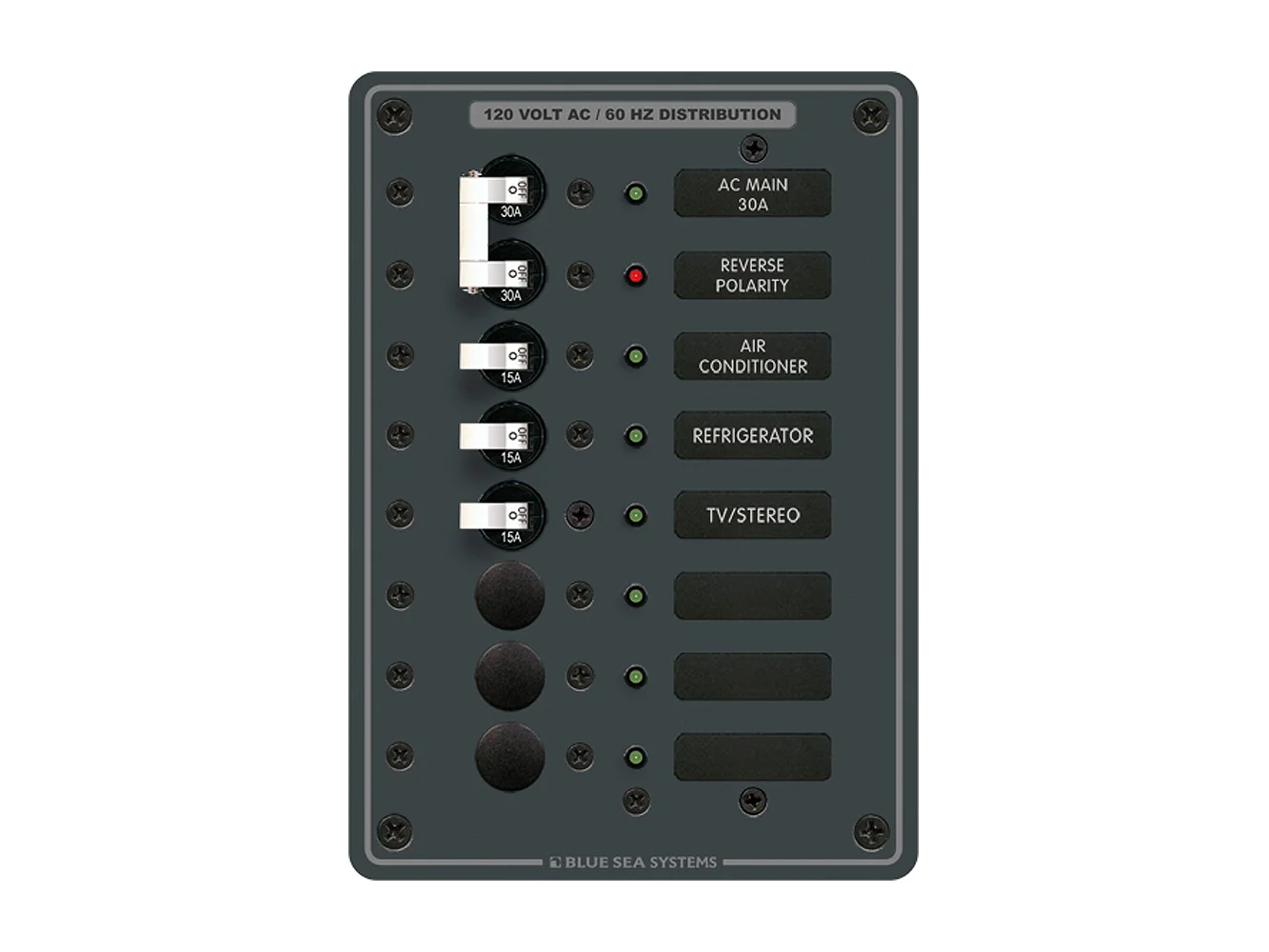 Blue Sea 8027 AC Main +6 Position Breaker Panel - White Switches