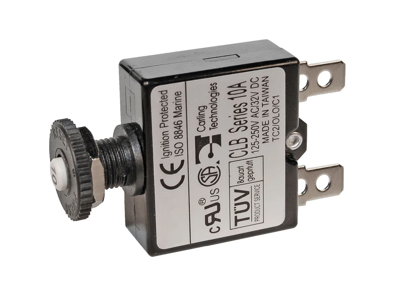 Blue Sea 7054 10A Push Button Thermal with Quick Connect Terminals