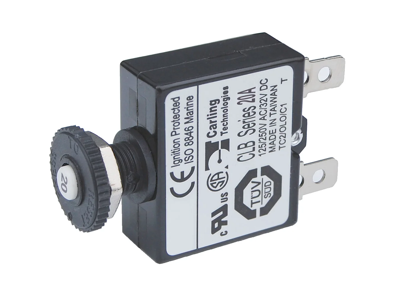 Blue Sea 7057 20A Push Button Thermal with Quick Connect Terminals
