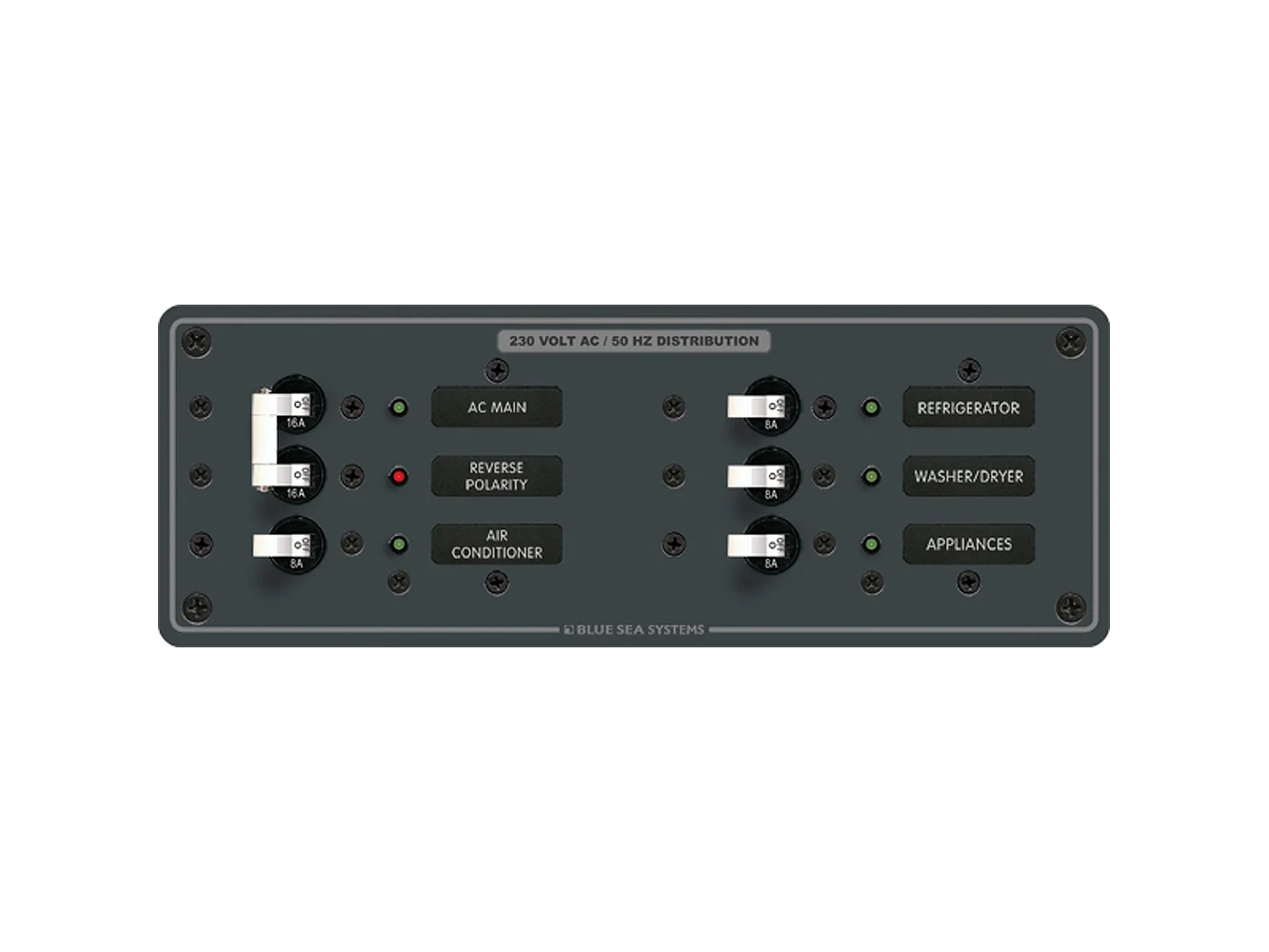 Blue Sea 8199 AC Main + Branch A-Series Toggle Circuit Breaker Panel (230V) - Main + 4 Position