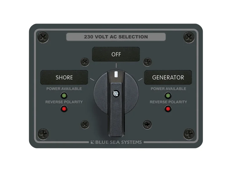Blue Sea 8357 AC Rotary Switch Panel 65 Ampere 2 Position + OFF, 2 Pole