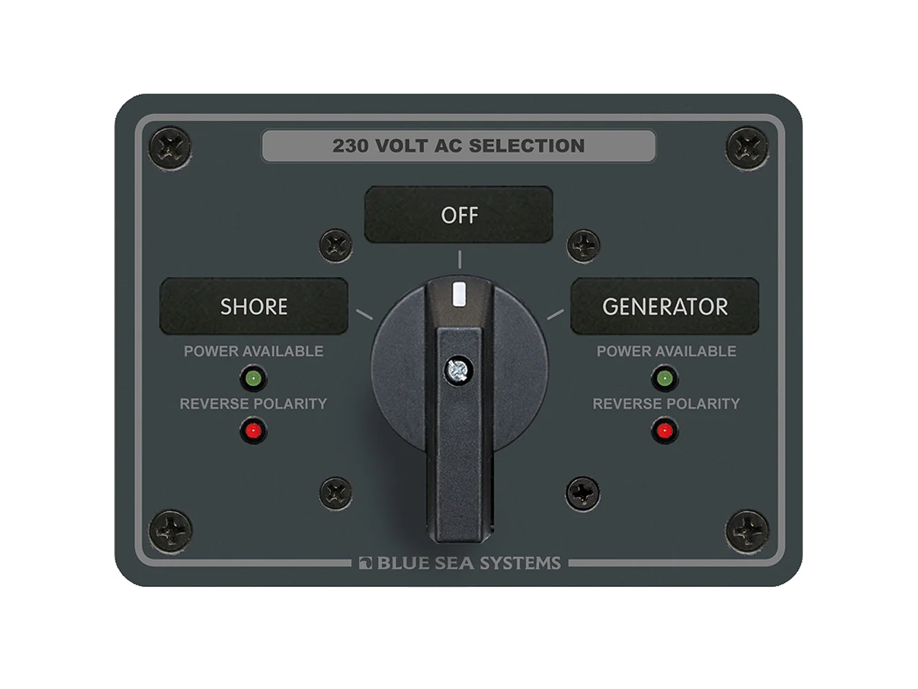 Blue Sea 8357 AC Rotary Switch Panel 65 Ampere 2 Position + OFF, 2 Pole