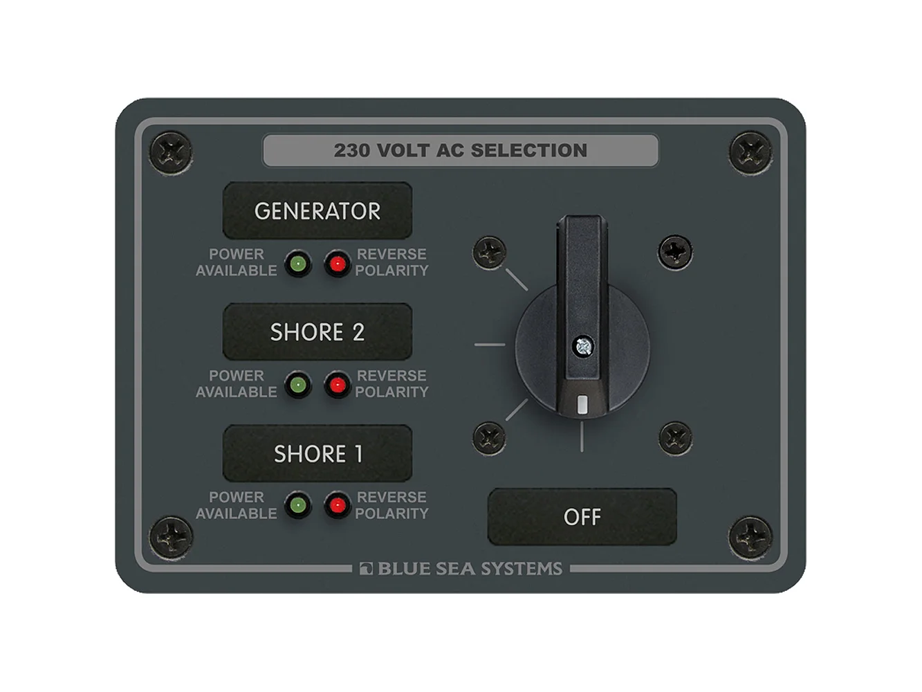 Blue Sea 8358 AC Rotary Switch Panel 30 Ampere 3 Positions + OFF, 2 Pole
