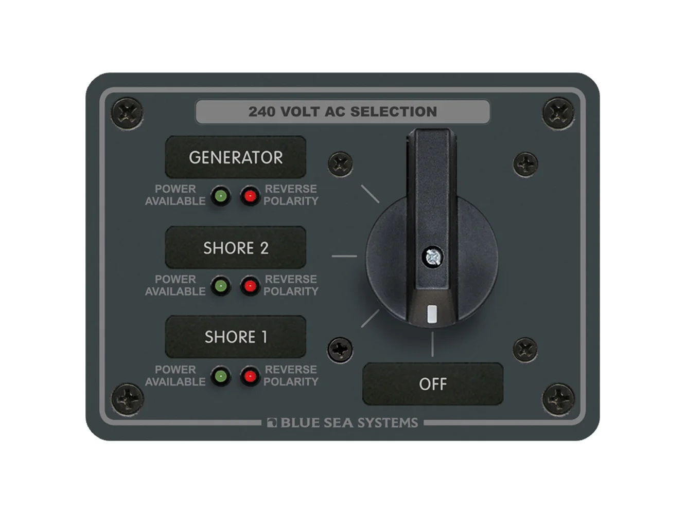 Blue Sea 8361 AC Rotary Switch Panel 65 Ampere 3 Positions + OFF, 3 Pole