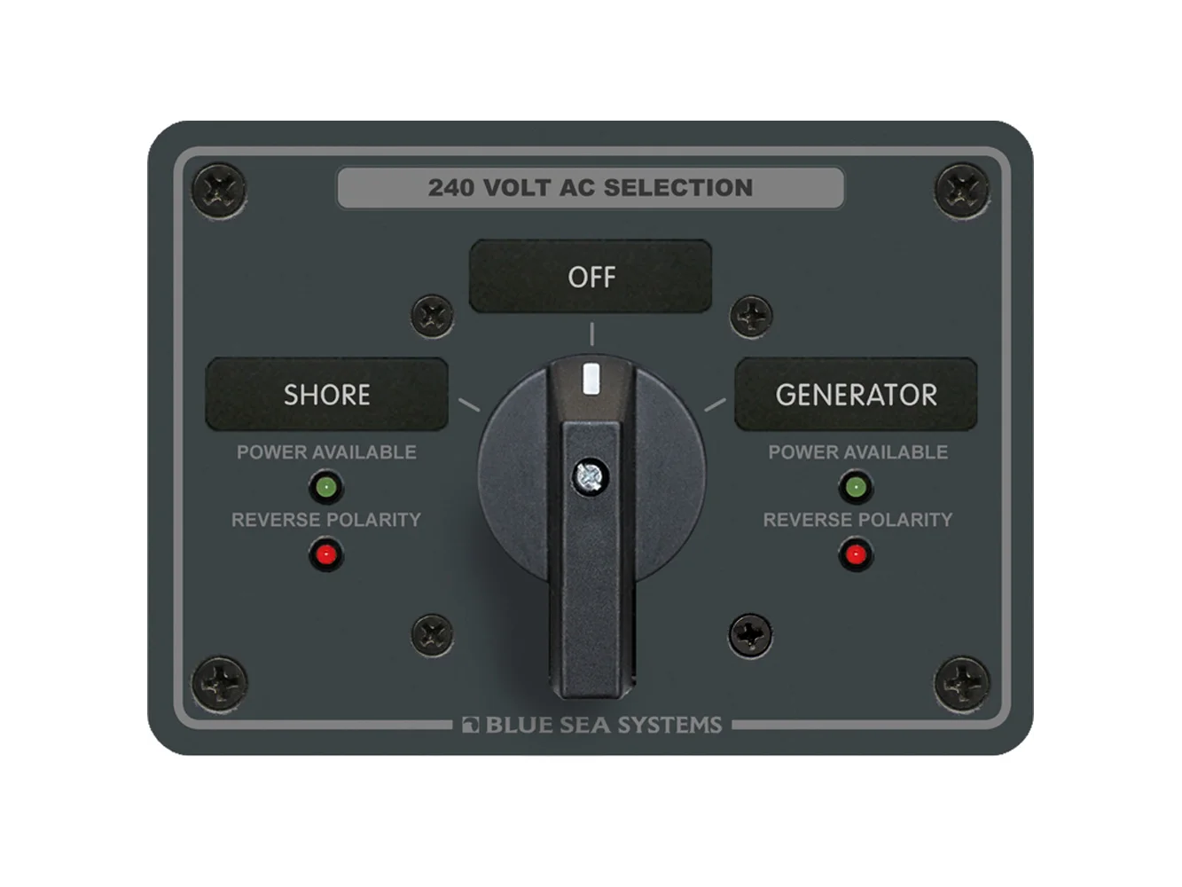 Blue Sea 8363 AC Rotary Switch Panel 65 Ampere 2 Positions + OFF, 3 Pole