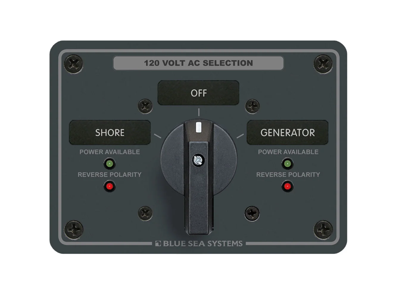 Blue Sea 8365 AC Rotary Switch Panel 65 Ampere 2 Positions + OFF, 2 Pole