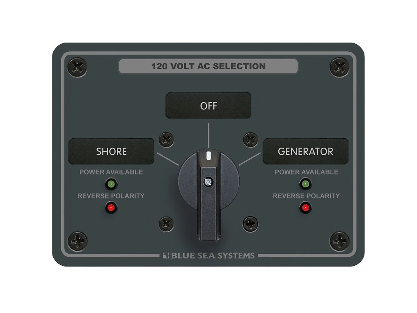 Blue Sea 8367 AC Rotary Switch Panel 30 Ampere 2 Positions + OFF, 2 Pole