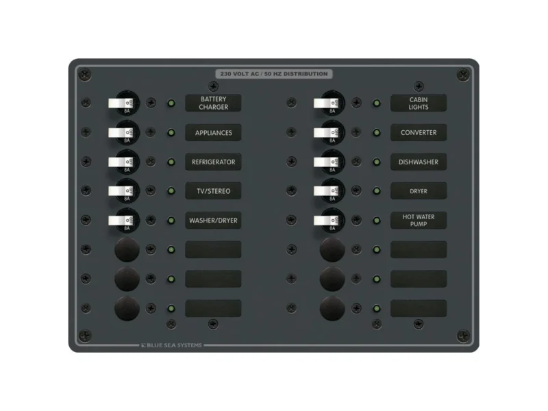 Blue Sea 8561 AC 16 Position 230v (European) Breaker Panel (White Switches)