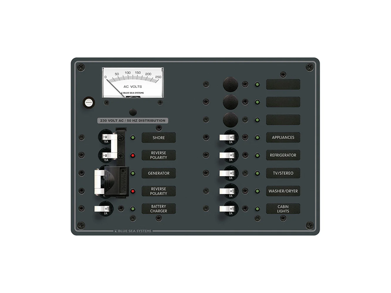 Blue Sea 8562 AC Toggle Source Selector (230V) - 2 Sources + 9 Positions