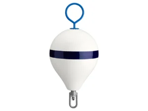 Polyform 13.5" CM Mooring Buoy w/Galvanized Iron - White Blue Stripe