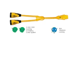 Marinco Y504-2-503 EEL (2)50A-125V Female to (1)50A-125/250V Male "Y" Adapter - Yellow