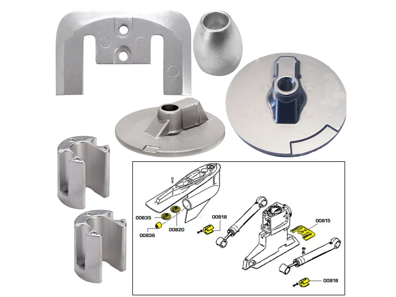 Tecnoseal Anode Kit w/Hardware - Mercury Bravo 3 2004-Present - Aluminum