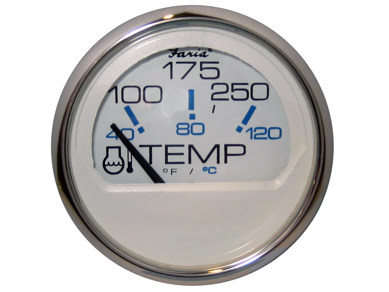 Faria Chesapeake White SS 2" Water Temperature Gauge (100-250°F)