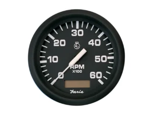 Faria Euro Black 4" Tachometer w/Hourmeter - 6,000 RPM (Gas - Inboard)