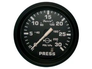 Faria Euro Black 2" Water Pressure Gauge (30 PSI)