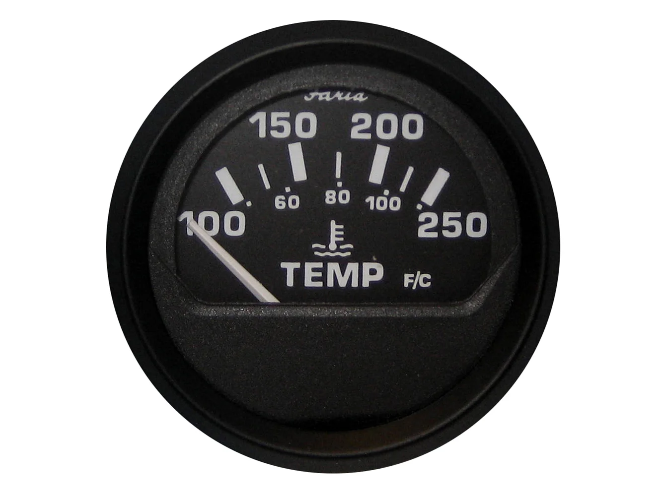 Faria Euro Black 2" Water Temperature Gauge (100-250°F)