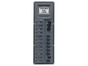 BEP AC Circuit Breaker Panel w/Digital Meters, 8SP 2DP AC230V ACSM Stainless Steel Vertical