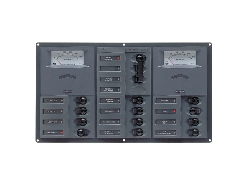 BEP AC Circuit Breaker Panel w/Analog Meters, 12SP 2DP AC230V Stainless Steel Horizonal