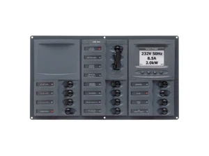 BEP AC Circuit Breaker Panel w/Digital Meters, 12SP 2DP AC230V ACSM Stainless Steel Horizontal
