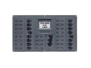 BEP AC Circuit Breaker Panel w/Digital Meters, 16SP 2DP AC230V ACSM Stainless Steel Horizontal