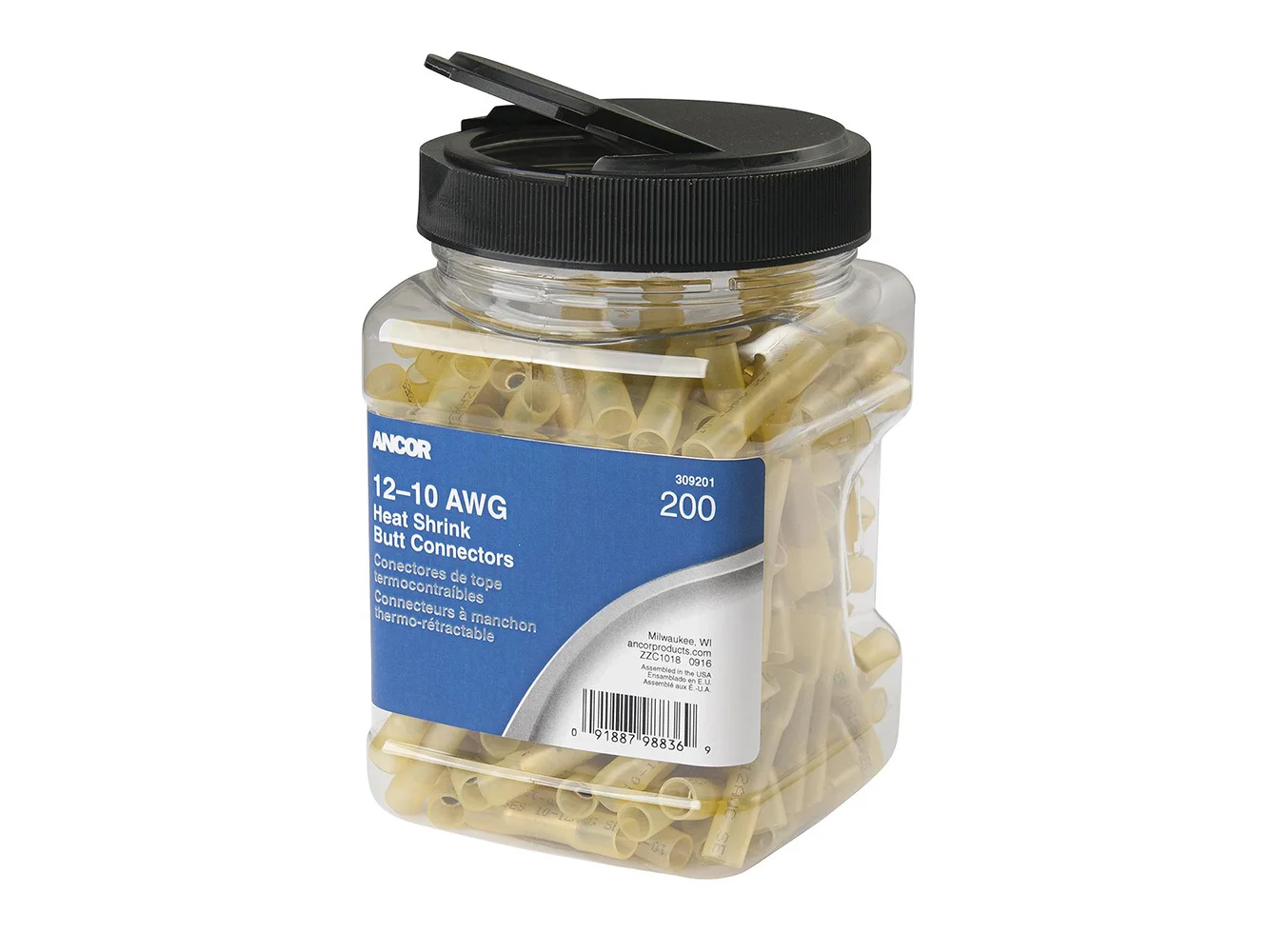 Ancor 12-10 AWG Heat Shrink Butt Connector - 200-Pieces - Jar