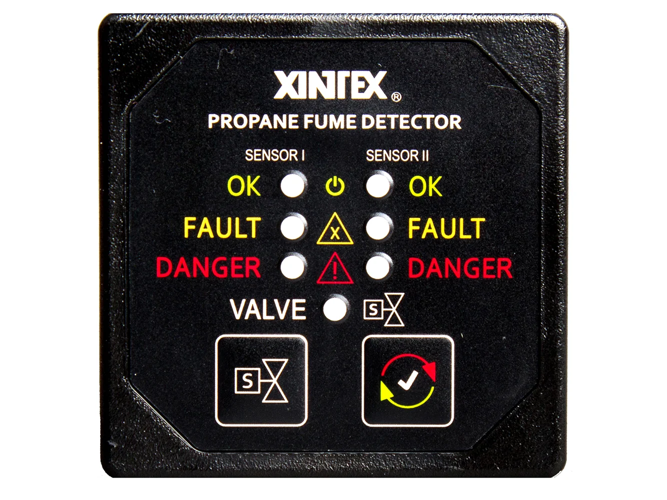 Fireboy-Xintex Propane Fume Detector & Alarm w/2 Plastic Sensors & Solenoid Valve - Square Black Bezel Display