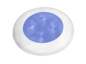 Hella Marine Slim Line LED 'Enhanced Brightness' Round Courtesy Lamp - Blue LED - White Plastic Bezel - 12V