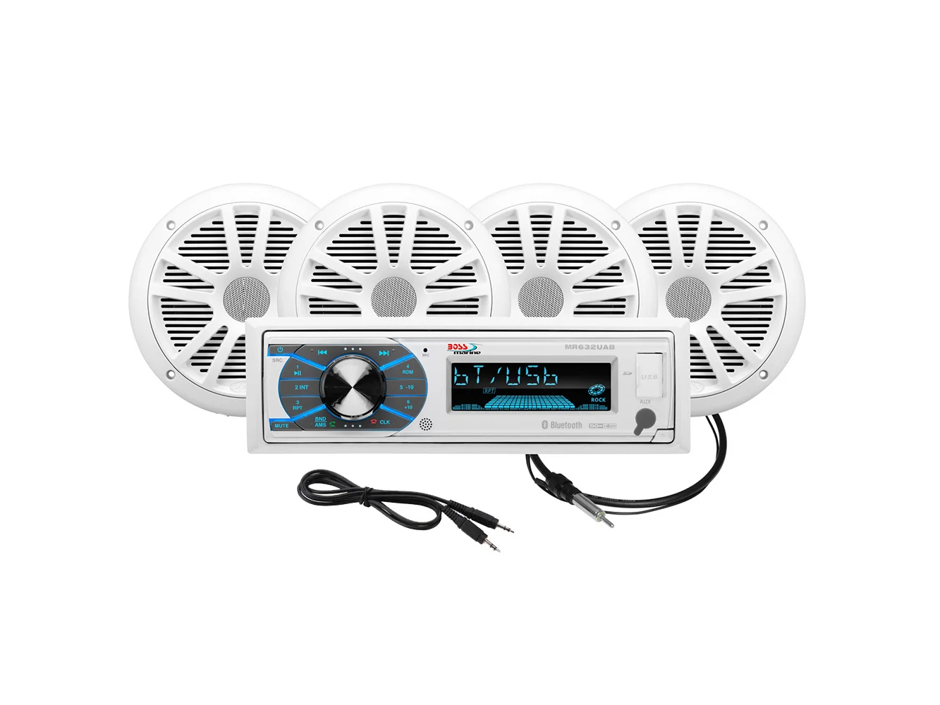 Boss Audio MCK632WB.64 Marine Stereo & 2 Pairs of 6.5" Speaker Kit - White