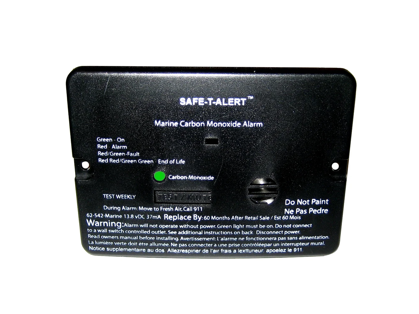 Safe-T-Alert 62 Series Carbon Monoxide Alarm - 12V - 62-542-Marine - Flush Mount - Black