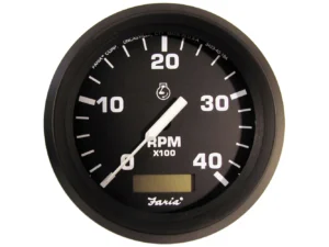 Faria Euro Black 4" Tachometer w/Hourmeter (4000 RPM) (Diesel)(Mech. Takeoff & Var. Ratio Alt.)