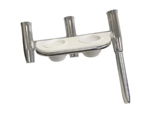 Tigress Offset Triple Rod Holder w/Cup Holders - Port Side - Polished Aluminum