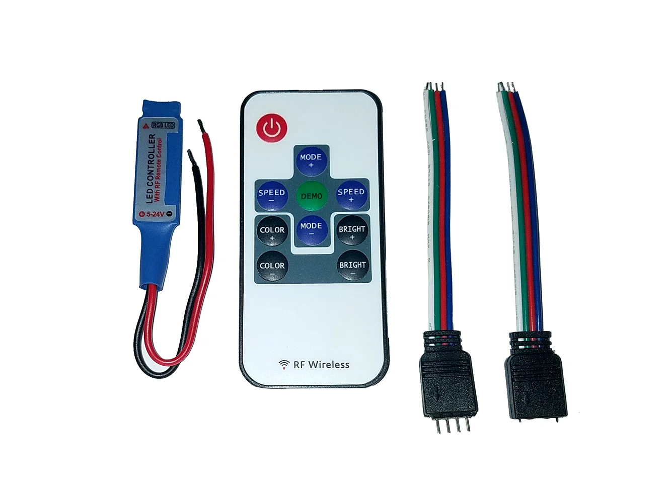 Lunasea Multifunction Indoor RGB LED Controller w/Buttons & RF Remote 5/12/24 VDC