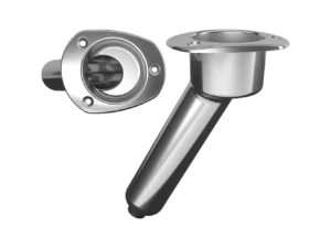 Mate Series Stainless Steel 30° Rod & Cup Holder - Drain - Oval Top
