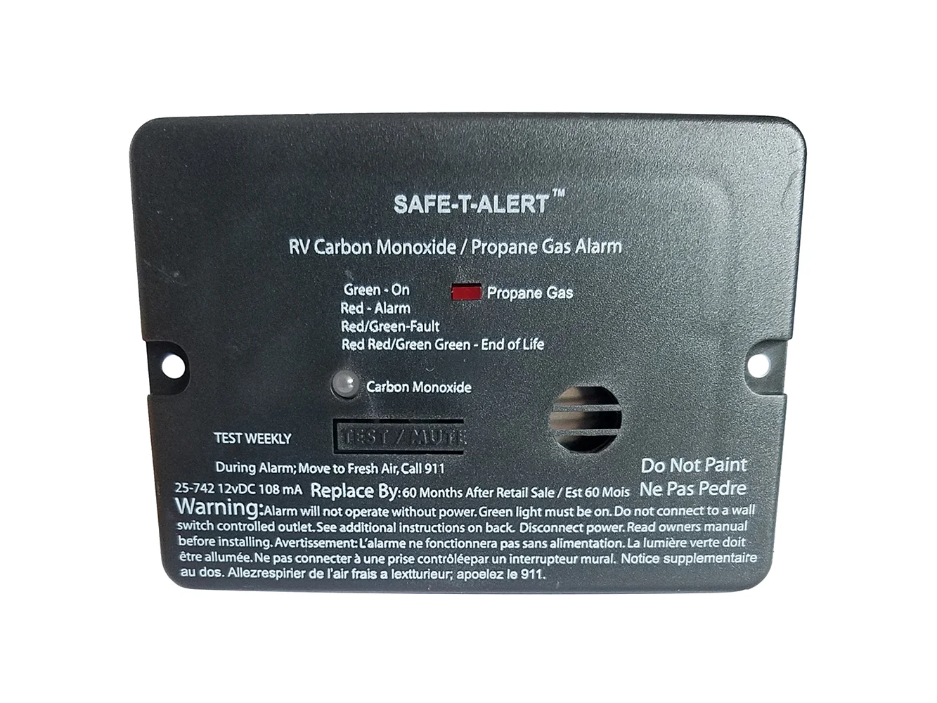 Safe-T-Alert Combo Carbon Monoxide Propane Alarm - Flush Mount - Mini - Black
