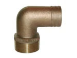 GROCO 1-1/4" NPT x 1-1/4" ID Bronze 90 Degree Pipe to Hose Fitting Standard Flow Elbow