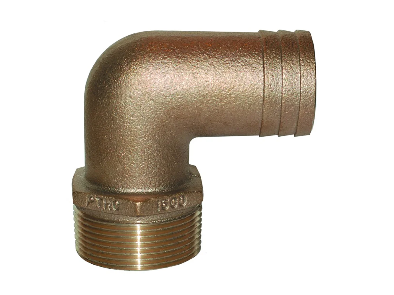 GROCO 1-1/4" NPT x 1-1/4" ID Bronze 90 Degree Pipe to Hose Fitting Standard Flow Elbow