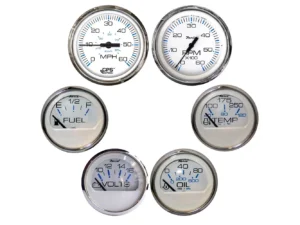 Faria Chesapeake White w/Stainless Steel Bezel Boxed Set of 6 - Speed, Tach, Fuel Level, Voltmeter, Water Temperature & Oil PSI - Inboard Motors
