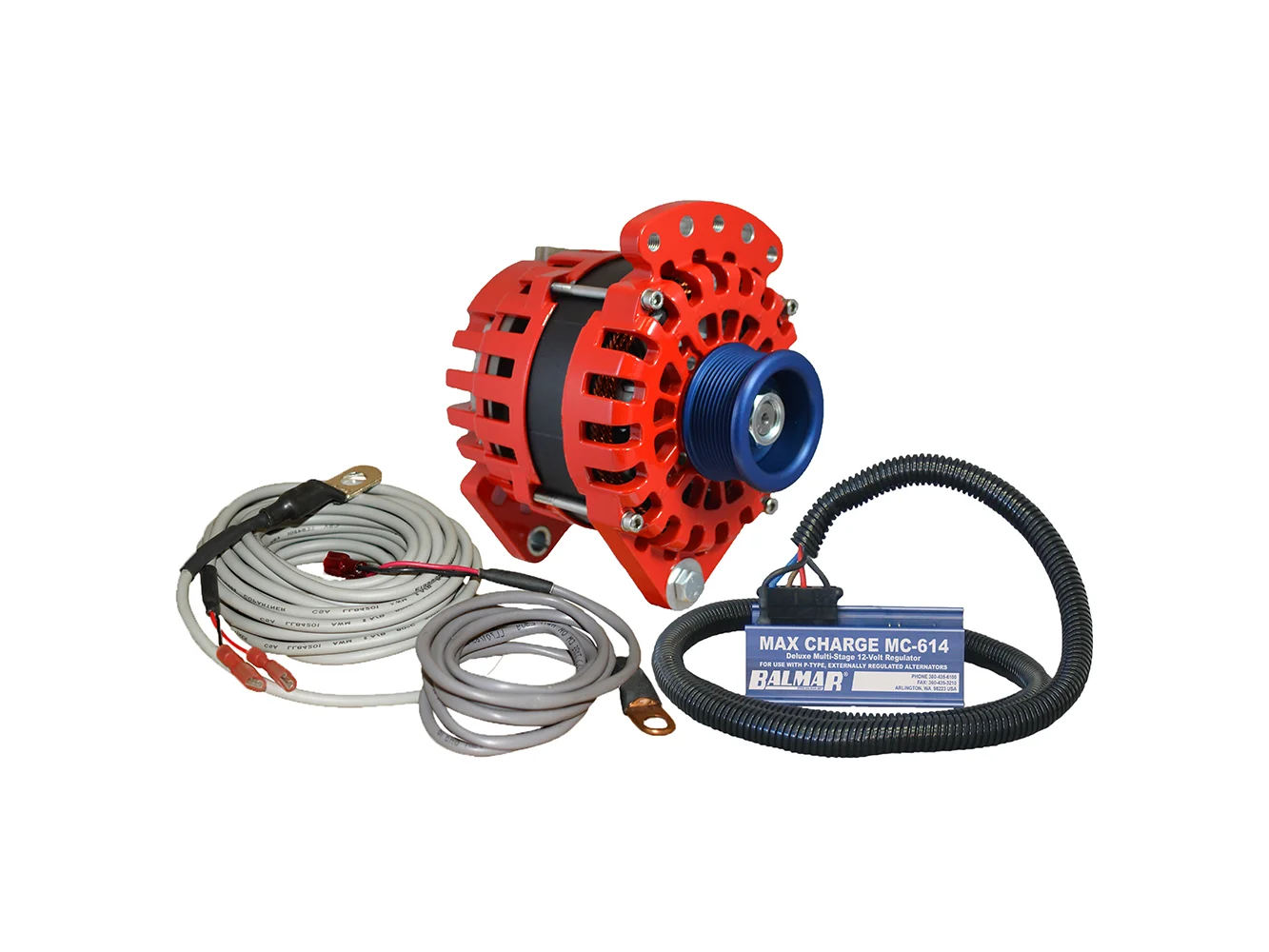 Balmar Alternator 3.15" Dual Foot Saddle J10 Serpentine Pulley Regulator & Temp Sensor - 170A Kit - 12V