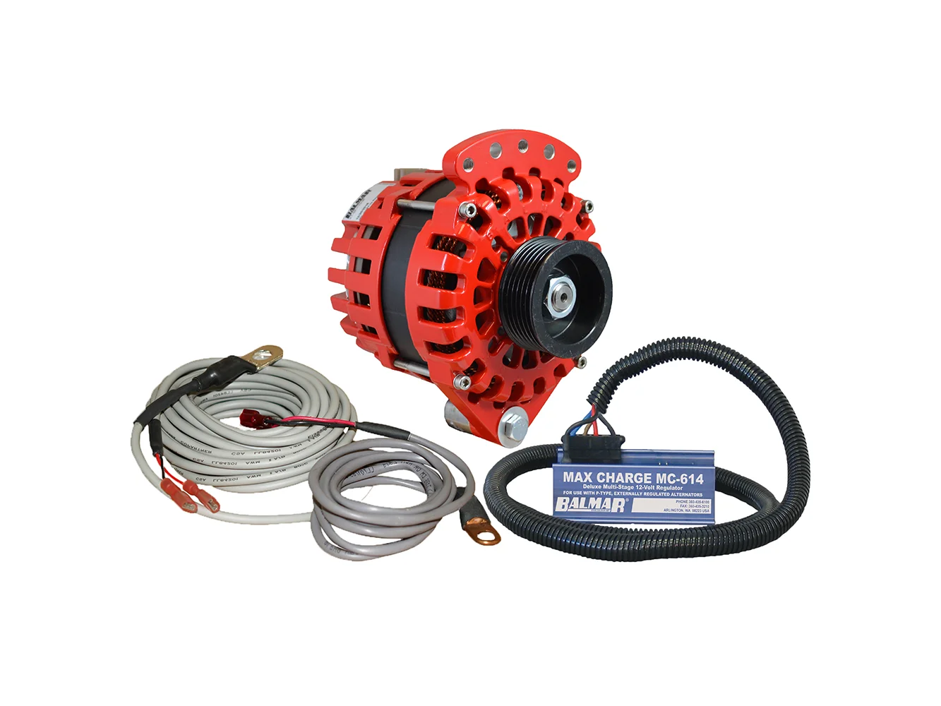 Balmar Alternator 1-2" Single Foot K6 Serpentine Pulley Regulator & Temp Sensor - 170A Kit - 12V