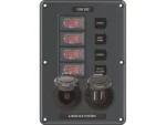 Blue Sea 4321 Circuit Breaker Switch Panel 4 Position - Gray w/12V Socket & Dual USB