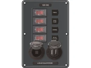 Blue Sea 4321 Circuit Breaker Switch Panel 4 Position - Gray w/12V Socket & Dual USB