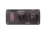Blue Sea 4363 Water Resistant USB Accessory Panels - 15A Circuit Breaker, 12V Socket, 2.1A Dual USB Charger