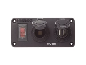 Blue Sea 4363 Water Resistant USB Accessory Panels - 15A Circuit Breaker, 12V Socket, 2.1A Dual USB Charger