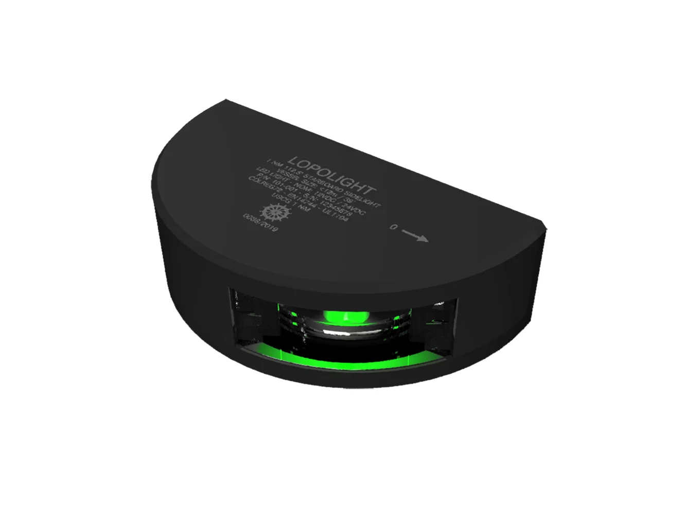 Lopolight Series 101-001 - Starboard Side Light - 1NM - Vertical Mount - Green - Black Housing