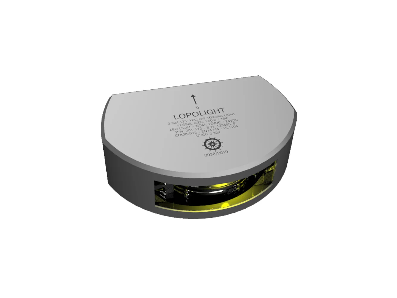 Lopolight Series 201-013 - Stern Towing Light - 2NM - Vertical Mount - Amber - Silver Housing