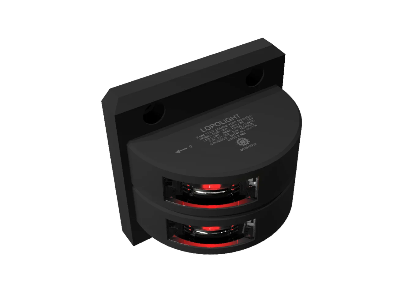 Lopolight Series 301-002 - Double Stacked Port Sidelight - 2NM - Vertical Mount - Red - Black Housing