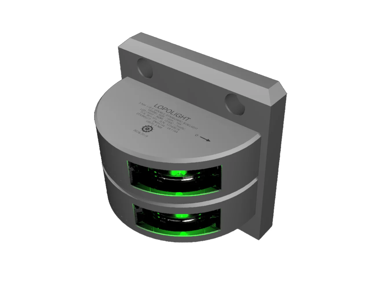 Lopolight Series301-101 - Double Stacked Starboard Sidelight - 3NM - Vertical Mount - Green - Silver Housing