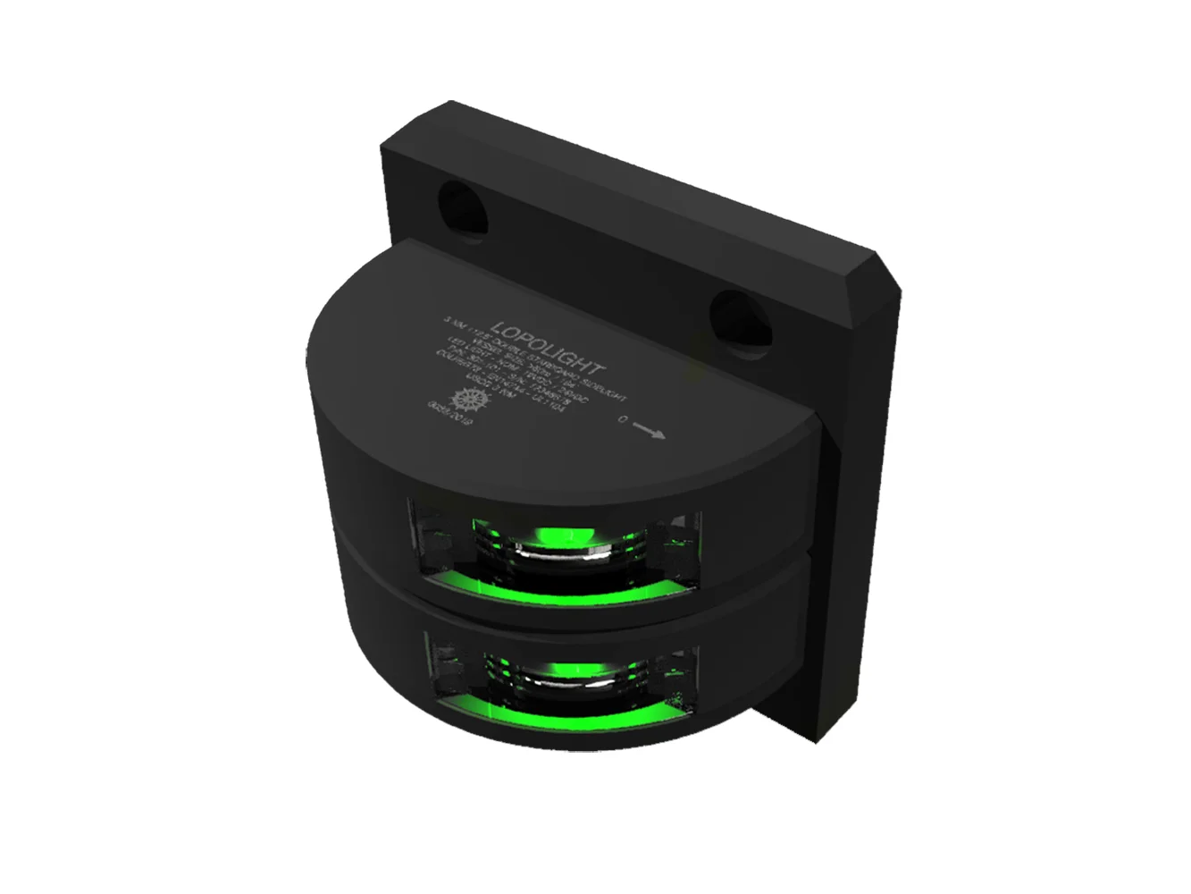 Lopolight Series301-101 - Double Stacked Starboard Sidelight - 3NM - Vertical Mount - Green - Black Housing